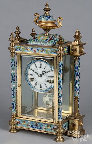 Chinese brass and cloisonné mantel clock, 17 1/2'' h.