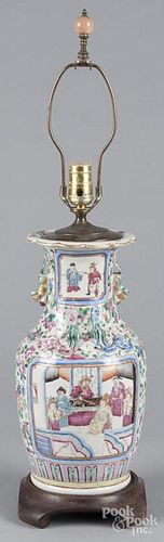 Chinese famille rose porcelain table lamp, 19th c., 14'' h.