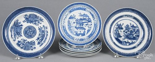 Set of five Chinese export porcelain Nanking plates, 19th c., together with a similar shallow bowl a