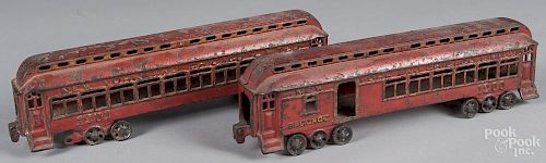 Two cast iron New York and Chicago Limited passenger cars, 15 1/2'' l.