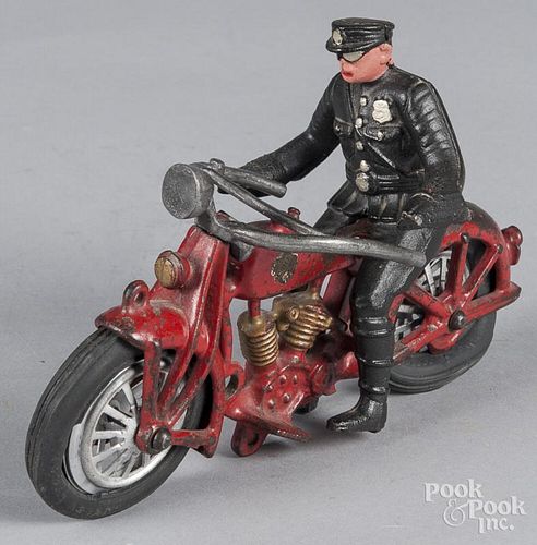 Hubley cast iron motorcycle with police driver, 8 1/2'' l.