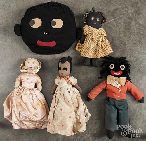 Group of Black Americana cloth dolls , to include two golliwog style dolls, seven topsy turvy dolls,