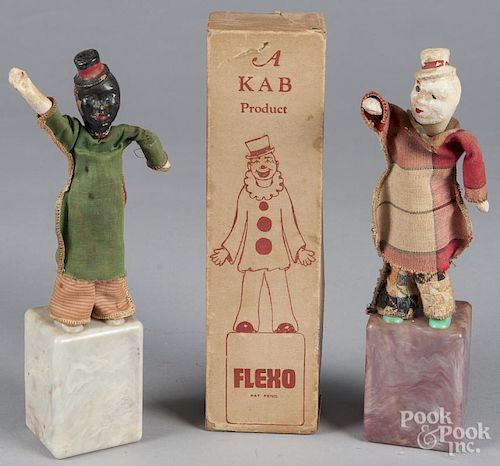Two KAB Products Flexo dancing figures, one with original box lid, 10 1/2'' h.