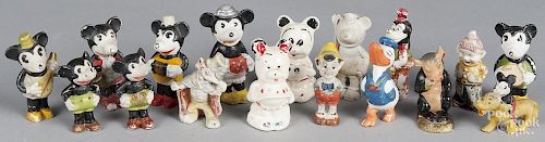 Collection of seventeen Japanese bisque Mickey Mouse and Disney figures, tallest - 3 1/2''.