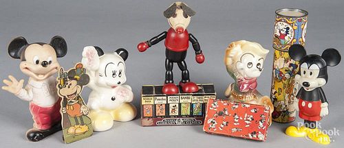 Group of Mickey Mouse collectables, to include two porcelain banks, Ingersoll watch box only, Avon p