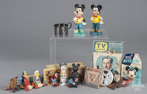 Group of Mickey Mouse and Disney collectables, to include Schuco wind-up, silver plated child's mug,