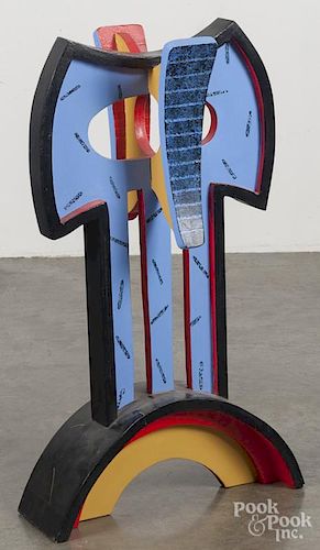 Charles Searles (American 1937-2004), painted wood abstract sculpture, signed on base, 29 1/2'' h.