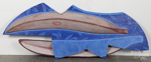 Kathleen Spicer (American 20th/21st c.), painted wood sculpture, titled Midnight Garden, 84'' l.
