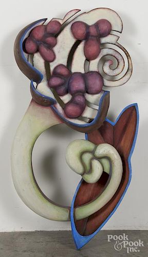 Kathleen Spicer (American 20th/21st c.), painted wood wall hanging sculpture, 40'' h.