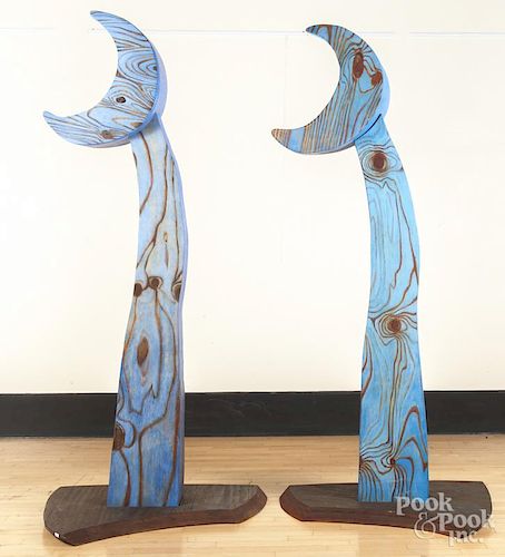 Kathleen Spicer (American 20th/21st c.), two-part painted wood sculpture, titled Guardian, 99'' h.