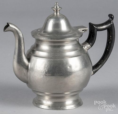 Westbrook Maine pewter teapot, 19th c., bearing the touch of Allen Porter, 7 1/4'' h.