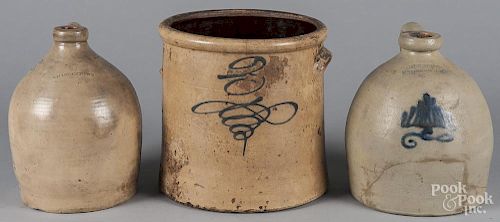 Two stoneware jugs, 19th c., impressed Charlestown and J.M. Pruden Eliz - town N.J., 10 1/4'' h.
