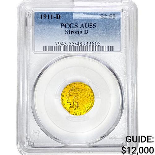 1911-D $2.50 Gold Quarter Eagle PCGS AU55 Strong D