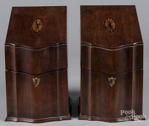 Pair of Georgian style mahogany knife boxes, 14'' h., 8'' w.