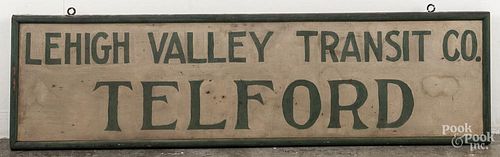 Painted trade sign for Lehigh Valley Transit Co. Telford, early/mid 20th c., 13 1/2'' x 49 1/2''.