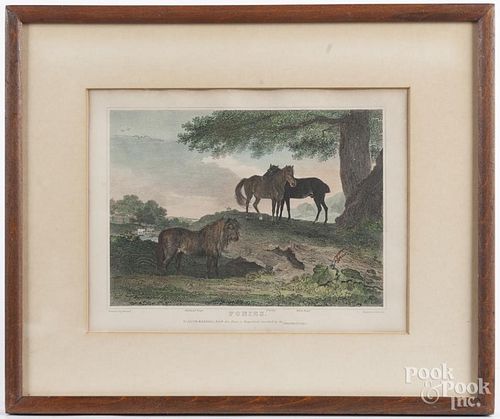 Snaffles, signed and inscribed print of a boar hunt, 4 3/4'' x 4 1/4'', together with a print titled