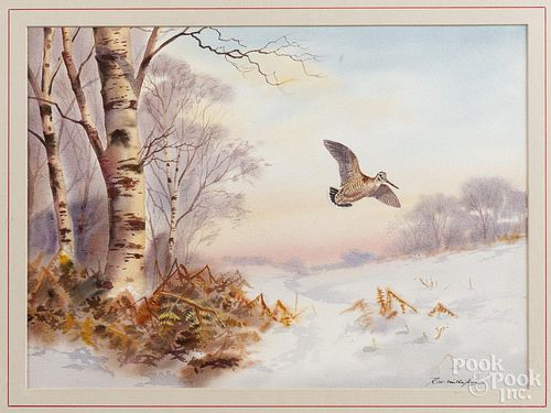 Robert Milliken (British 1920-2014), watercolor Woodcock-Winter Morning, signed lower right, 11'' x 1