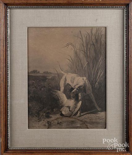 C. Troyon, engraving of a pointer and duck, 22'' x 17''.