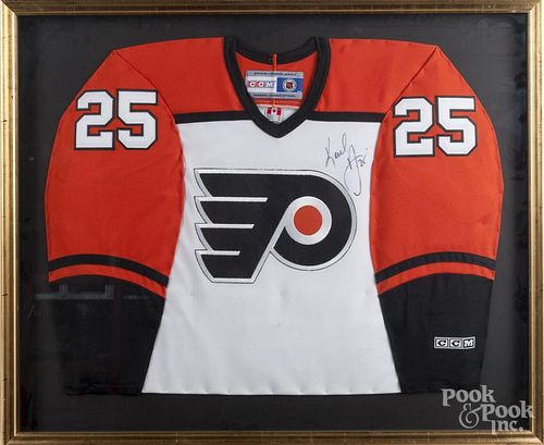 Framed Flyers jersey, signed by Keith Primo.