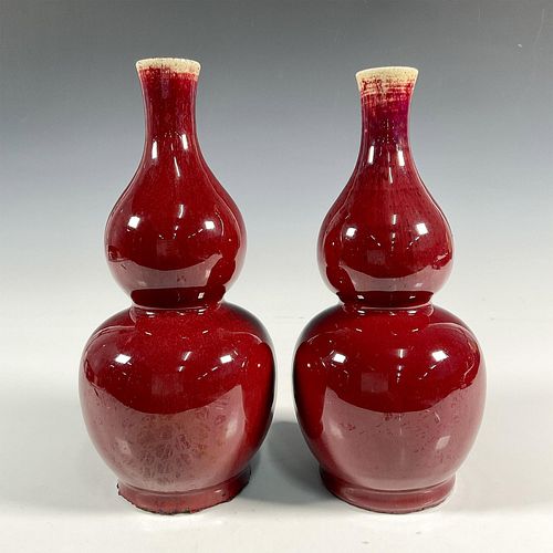 Pair of Chinese Sang De Boeuf Double Gourd Vases