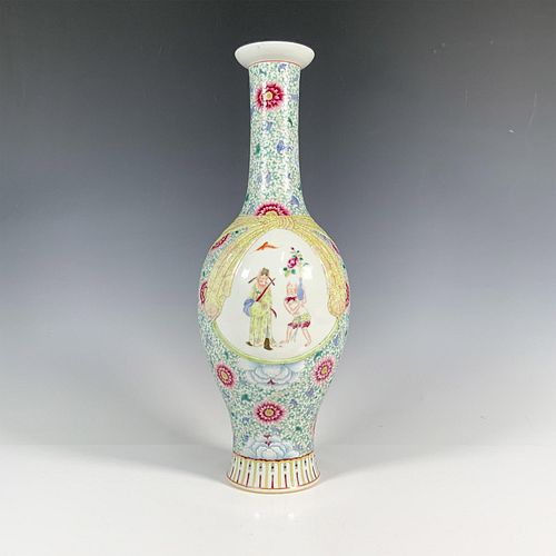 Chinese Porcelain Polychromed Ribbon and figures Vase with red marks