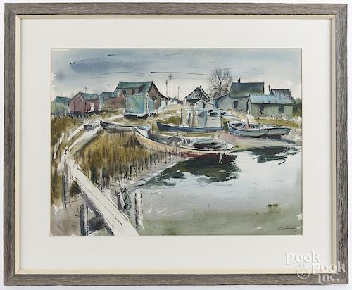 Howard Schroeder (American 1910-1995), watercolor titled Ocean City Backyards, signed lower right,