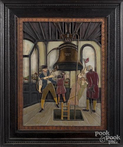 Carved and painted pine plaque of the Liberty Bell by Harry Bloomingdale, after the work by N.C. Wye