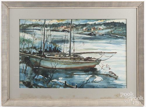 George Schwacha Jr. (American 1908-1986), watercolor river landscape, signed lower right, 20'' x 30''.