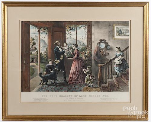 Currier & Ives color lithograph, titled The Four Seasons of Life: Middle Age, 15 1/4'' x 23 1/4''.