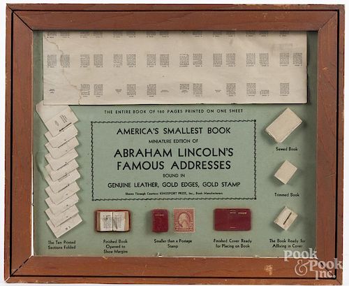Framed miniature edition of Abraham Lincoln's Famous Addresses by Kingsport Press, frame - 11'' x 13''