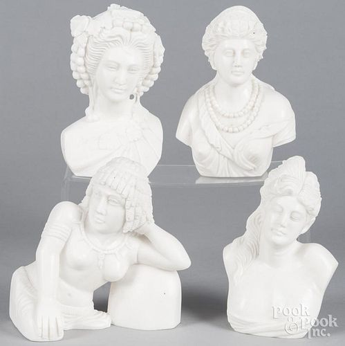 Four contemporary marble female busts, tallest - 8''.