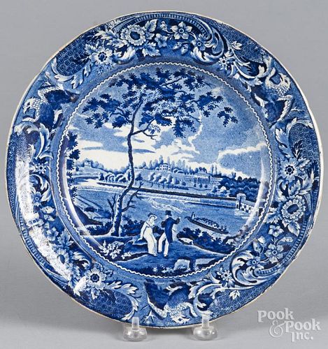 Historical blue Staffordshire Fairmount Near Philadelphia plate, 19th c., 10 1/4'' dia.