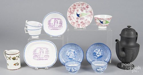 English ceramics 19th c., to include a basalt coffee pot, a spatter cup and saucer, five pcs. of Cha