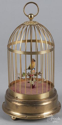 German bird in cage music box, 12 1/2'' h.