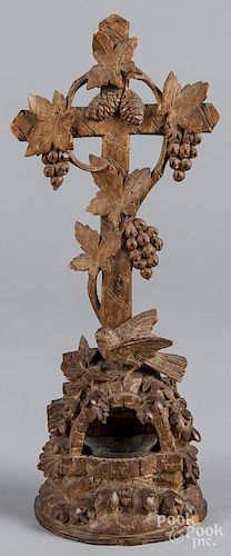 German carved cross with match holder, 15 3/4'' h.