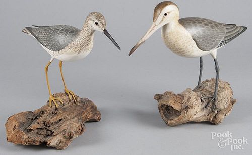 Two carved and painted shorebird decoys, 11 1/2'' h.