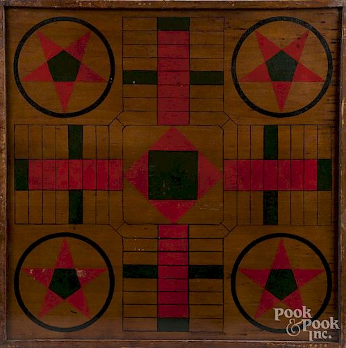 Painted double sided gameboard, early 20th c., 22 3/4'' x 22 3/4''.