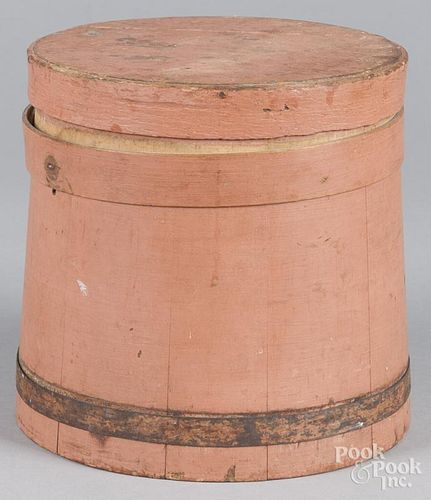 Painted pine firkin, 19th c., retaining an old salmon surface, 7 3/4'' h.