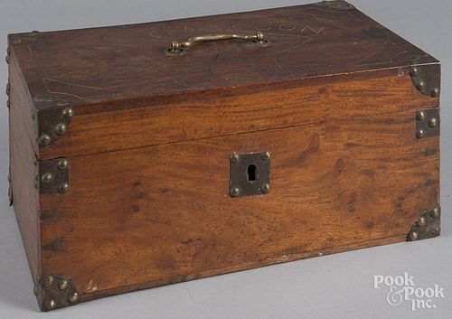 Camphorwood campaign box, 19th c., inscribed A.G. Jackson Co G. 13'' Minn., 6 3/4'' h., 14 3/4'' w.