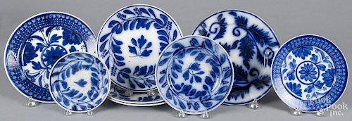 Eight flow blue plates, 19th c., 5 3/4'' - 9 5/8'' dia.
