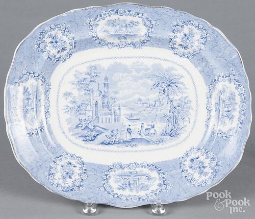 Blue Staffordshire oriental platter, 19th c., 12 3/4'' l., 15'' w.