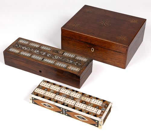INLAID DOMINO AND GAME BOXES, LOT OF TWO