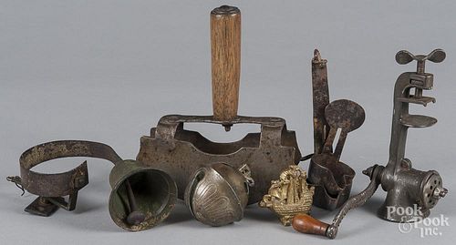 Metalware, to include a chopper, sleigh bell, fat lamp, etc.