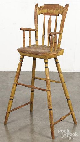 Painted arrowback highchair, 19th c., retaining its original surface.