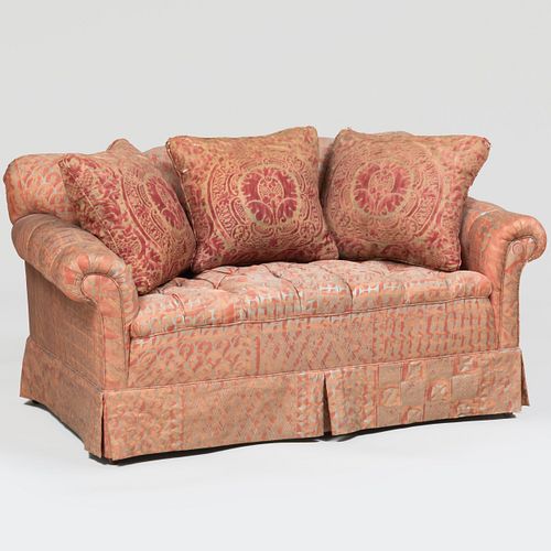 Small Tufted Fortuny Upholstered Sofa with Three Matching Pillows