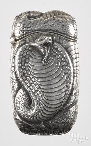 Gorham sterling silver embossed cobra match vesta safe, inscribed on verso Saratoga 3d Club. Prize.