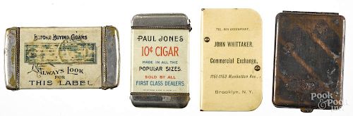 Three celluloid cigar advertising match vesta safes, to include one inscribed Blue Union Label, on
