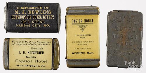 Four advertising match vesta safes, to include one for Foster House - Westfield, Mass, Capitol Ho