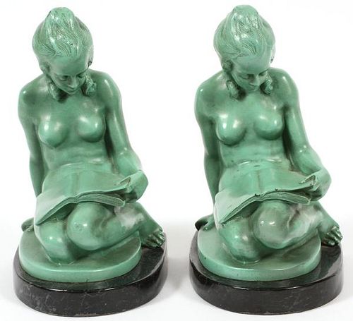 FEMALE NUDE SPELTER BOOK ENDS PAIR