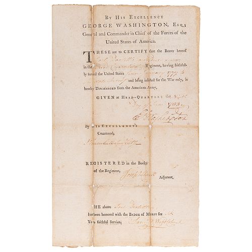 George Washington Signed Revolutionary War Discharge Certificate (1783)